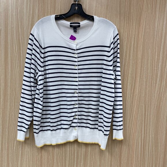 Lands' End Sweaters - Lands' End White Stripe Cardigan Size 16W